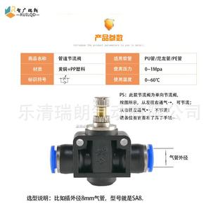 气动快速接头SA4气管快插管道阀SA6软管插管气缸节流阀SA8调速阀