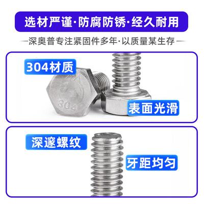英美制304不锈钢外六角螺栓#6#8-32六角头螺丝螺杆现货1/4-20