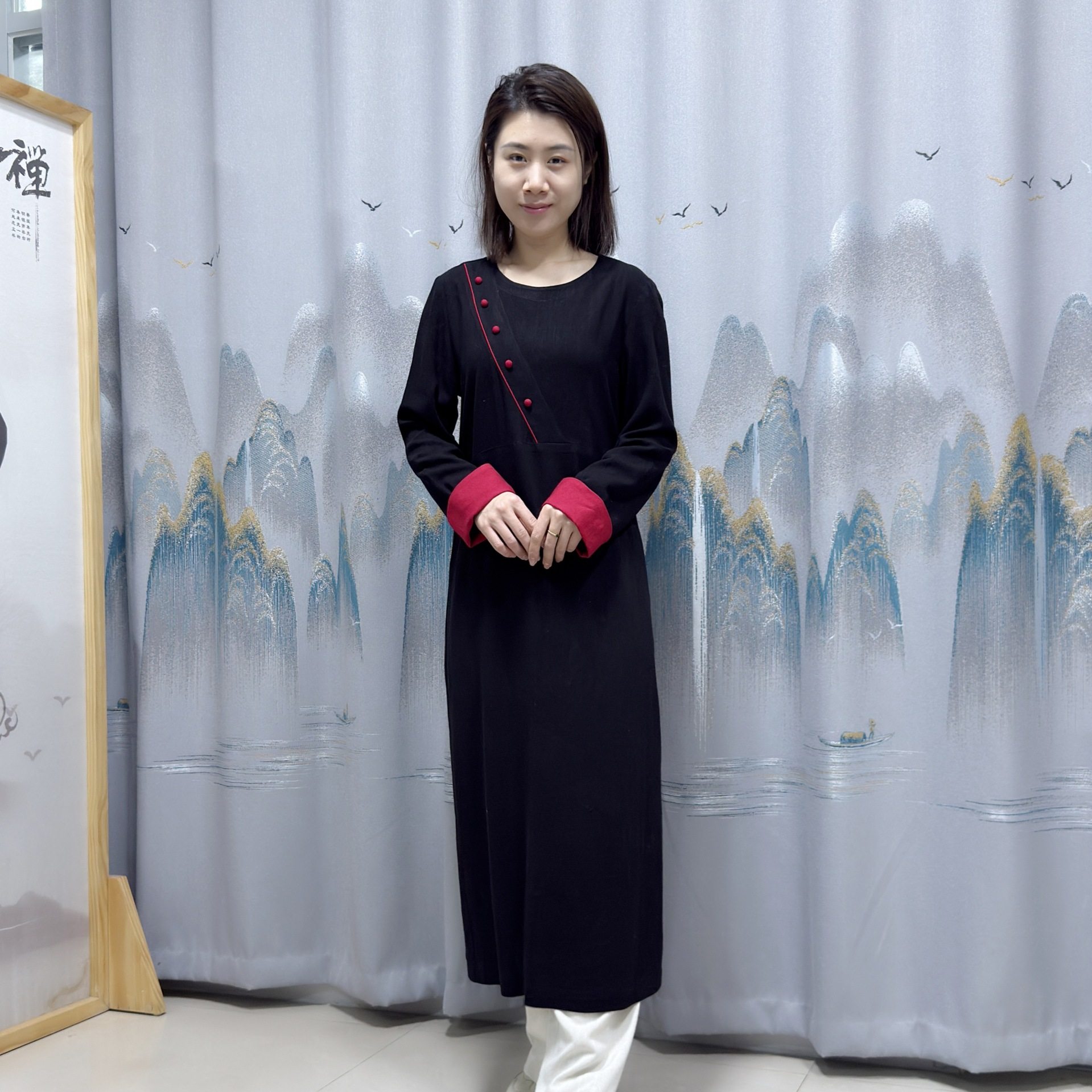 棉麻女士连衣裙职业养生服气质