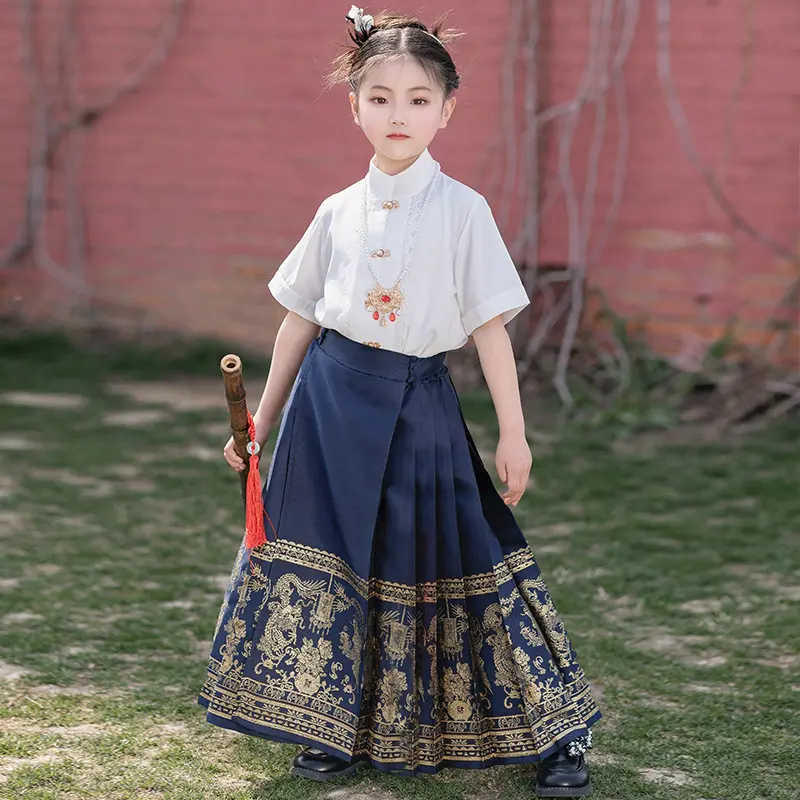 儿童马面裙子新款红色古装上衣女童国潮汉服套装动物2024年夏季