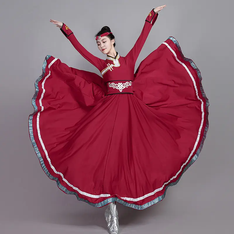 新款蒙古舞蹈演出服饰大裙摆