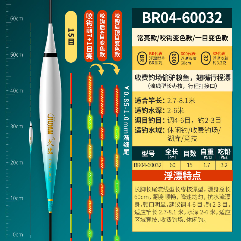 久岩BR双面Mini LED灯珠柔光夜光漂咬钩变色高灵敏日夜两用电子漂,户外/登山/野营/旅行用品,浮漂,淘宝优惠券,粉丝福利购,淘宝优惠卷