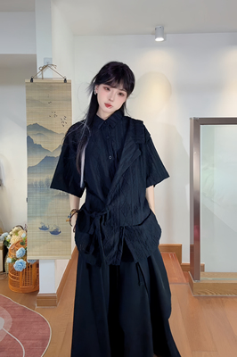 地心引力新中式镂空短袖衬衣