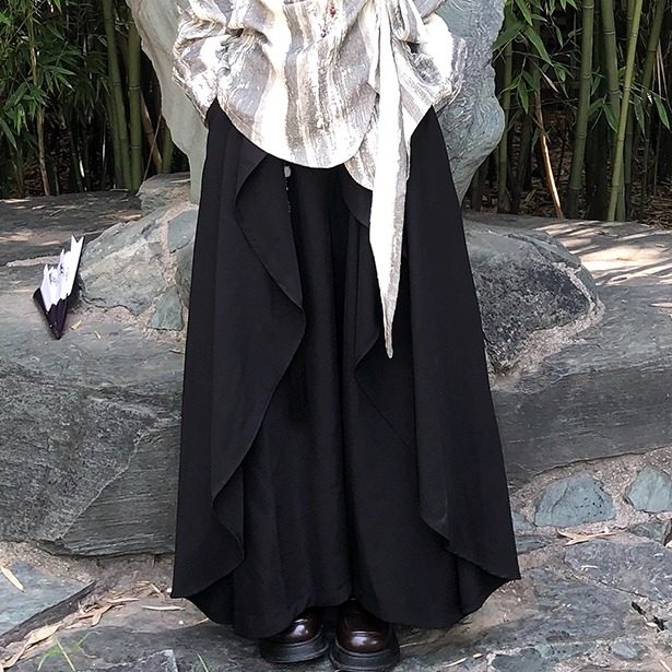 地心引力新中式 复古高级感山本耀司风裤裙设计感不规则阔腿西裤