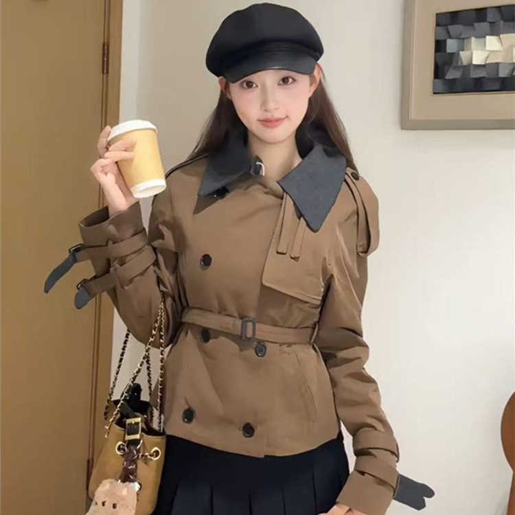 复古高级感毛呢拼接短款风衣外套