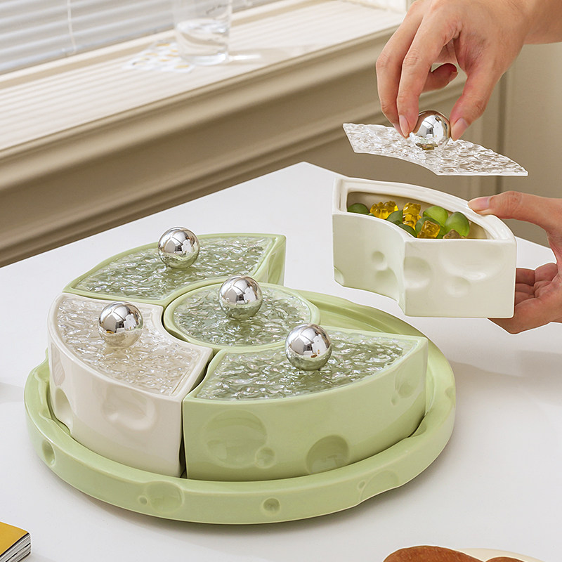 奶油风干果盘分格带盖客厅茶几家用高颜值零食盘糖果盒水果盘拼盘,家居饰品,果盘/果篓,淘宝优惠券,粉丝福利购,淘宝优惠卷