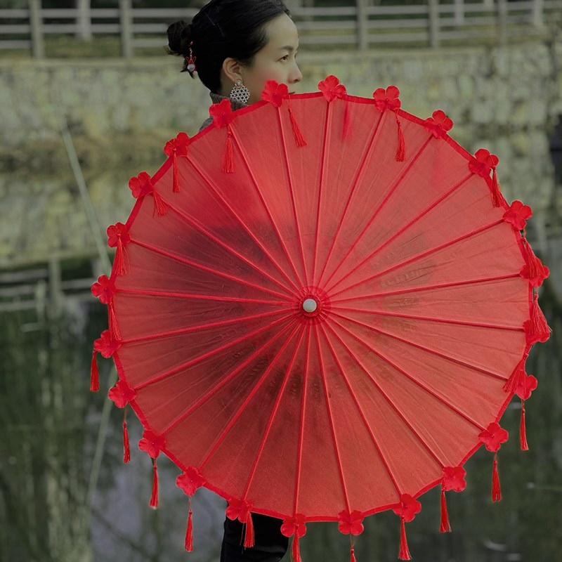 古风国风汉服拍照防雨防晒油纸伞男女结婚伞新娘伞红色婚庆陪嫁伞
