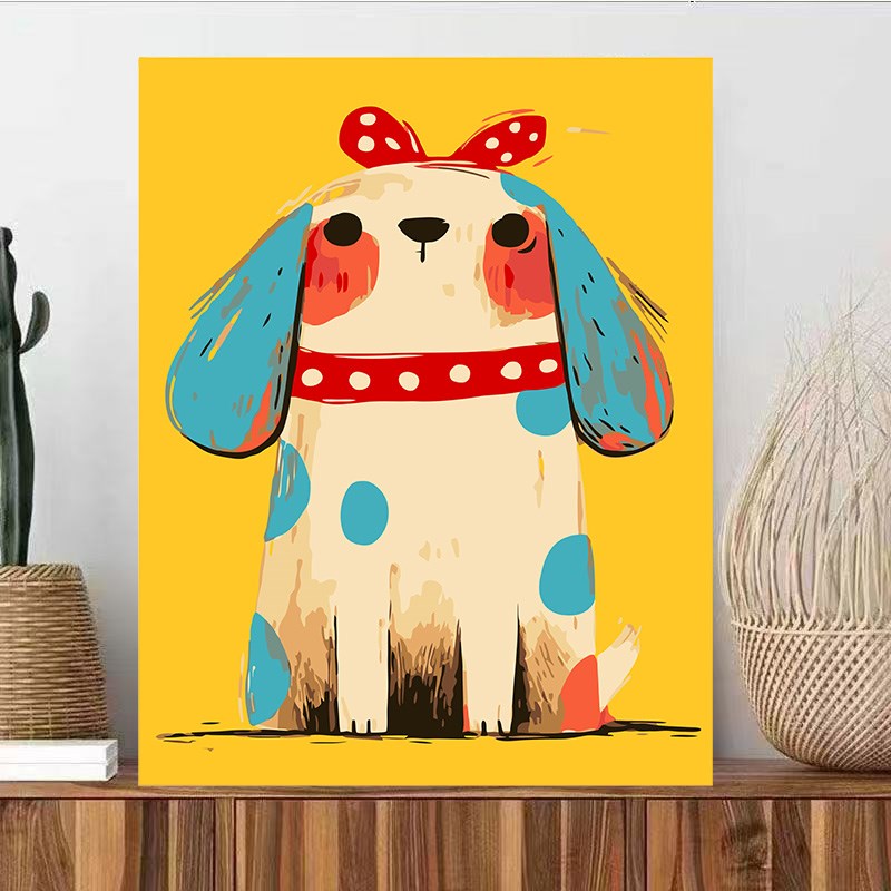 卡通diy数字油画手工填色简约儿童生肖动物油彩画卧室书房装饰画