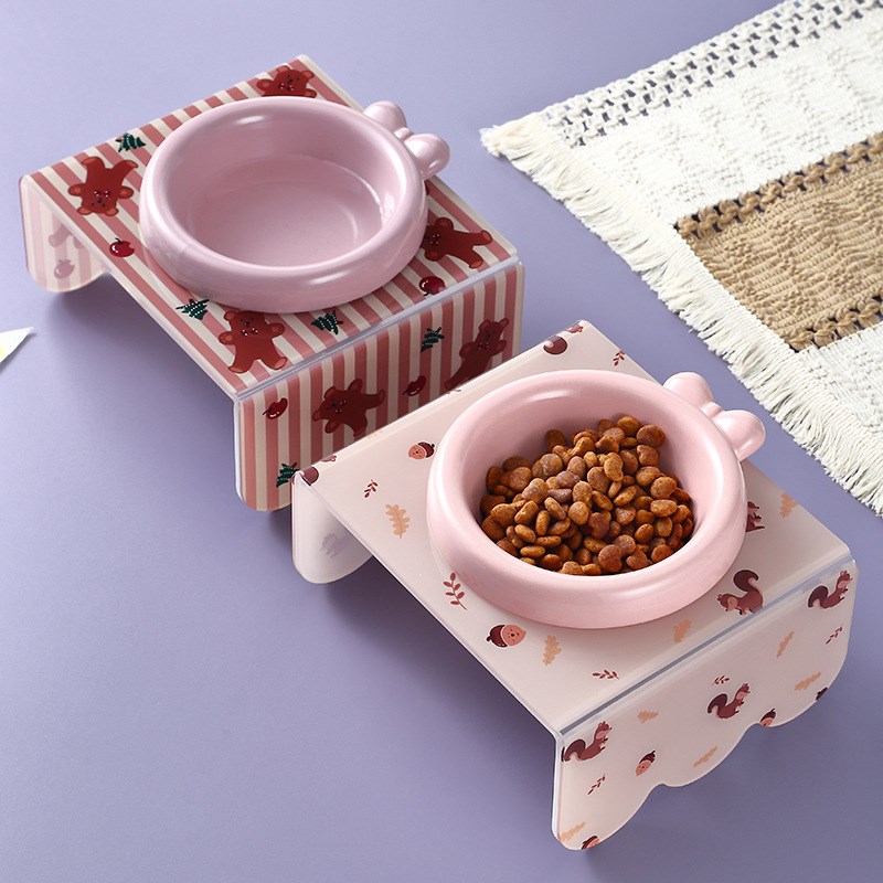 现货速发碗架亚克力可爱猫碗增高餐桌猫狗单碗bd托架护颈防打翻