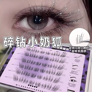 洛兜碎钻满天星免胶假睫毛分段式浓密小信子小猫咪小奶狐上镜仙子