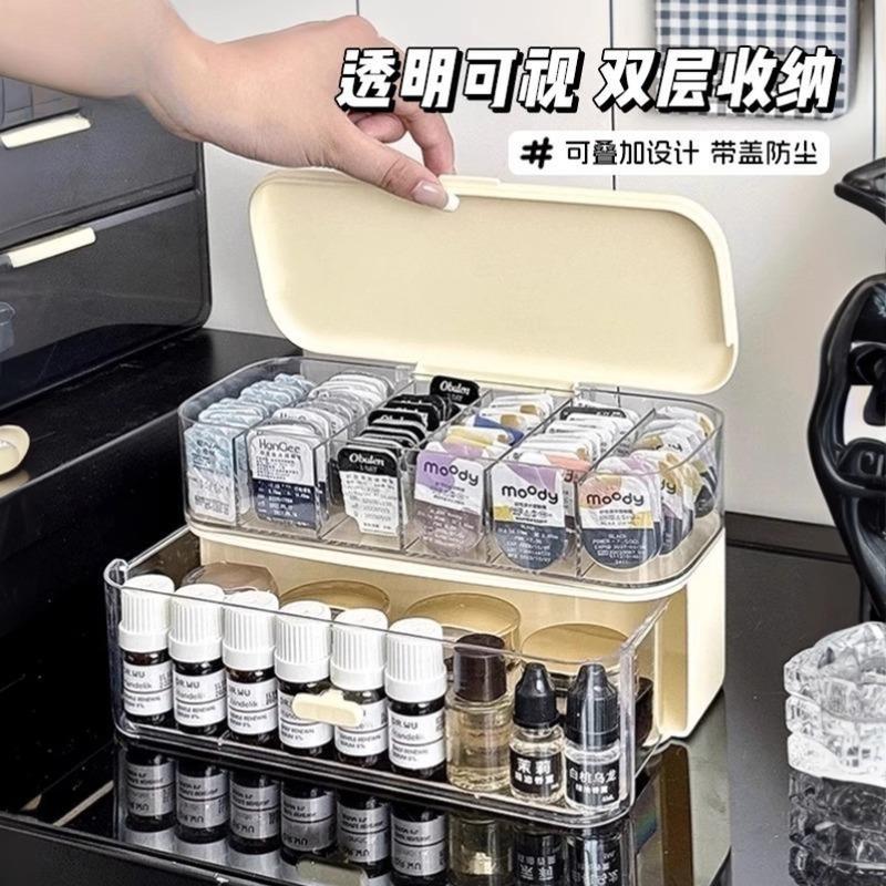 日抛美瞳收纳盒桌面大容量双层整理盒透明防尘多副隐形眼镜收纳盒