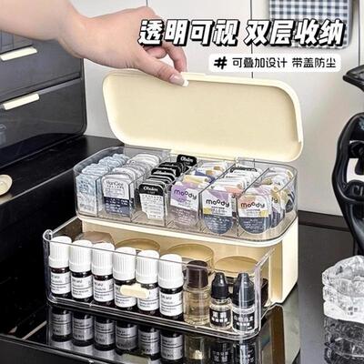 日抛美瞳收纳盒桌面大容量双层整理盒透明防尘多副隐形眼镜收纳盒