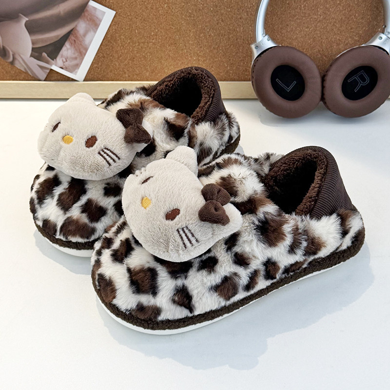 可爱豹纹包跟棉拖鞋女冬季包头加绒保暖居家静音舒适卡通猫咪棉鞋,居家布艺,居家棉拖/棉鞋,淘宝优惠券,粉丝福利购,淘宝优惠卷