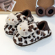 包头加绒保暖居家静音舒适卡通猫咪棉鞋 可爱豹纹包跟棉拖鞋 女冬季