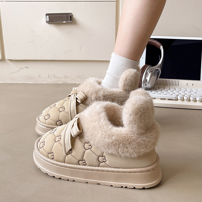 蝴蝶结棉拖鞋女款冬季包跟保暖加绒厚底防滑防水时尚外穿棉鞋冬天,居家布艺,居家棉拖/棉鞋,淘宝优惠券,粉丝福利购,淘宝优惠卷