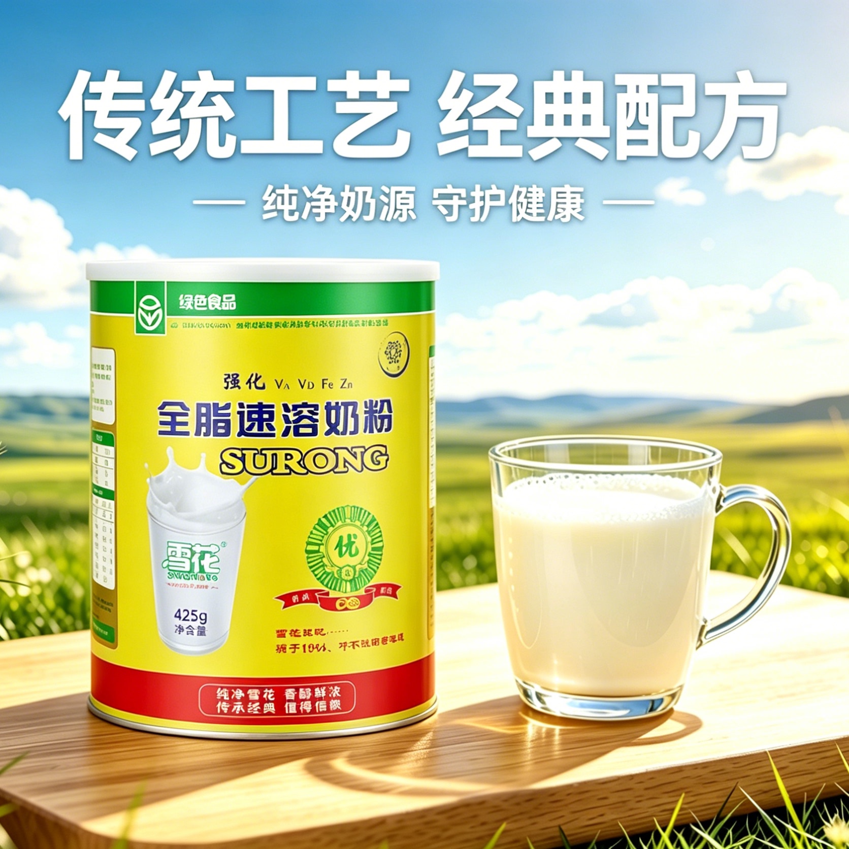 雪花全脂速溶甜奶粉425g桶装全家营养强化钙铁锌内蒙古成人牛乳粉