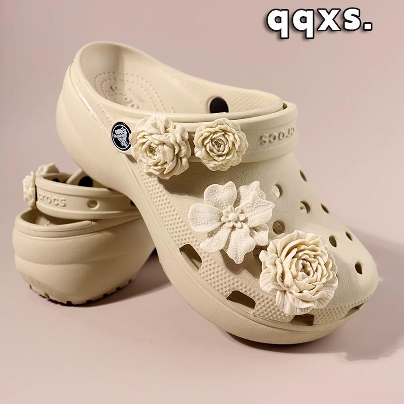 适配crocs洞洞鞋配饰骨白杜鹃花鞋扣高级感鞋花花束配件装饰卡扣