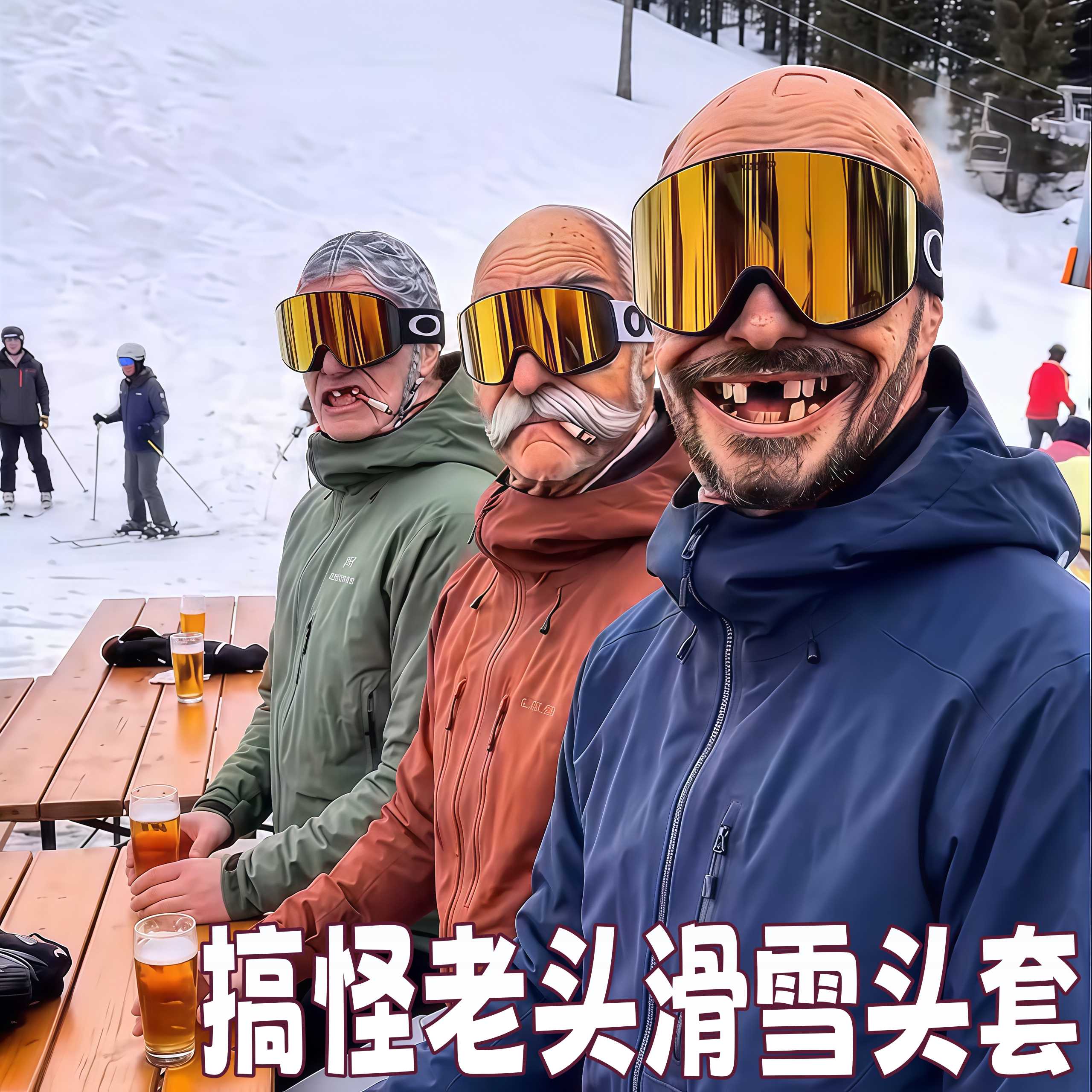 搞怪老头滑雪头套抽象仿真老人印花防寒面罩3d立体式骑行防护面具