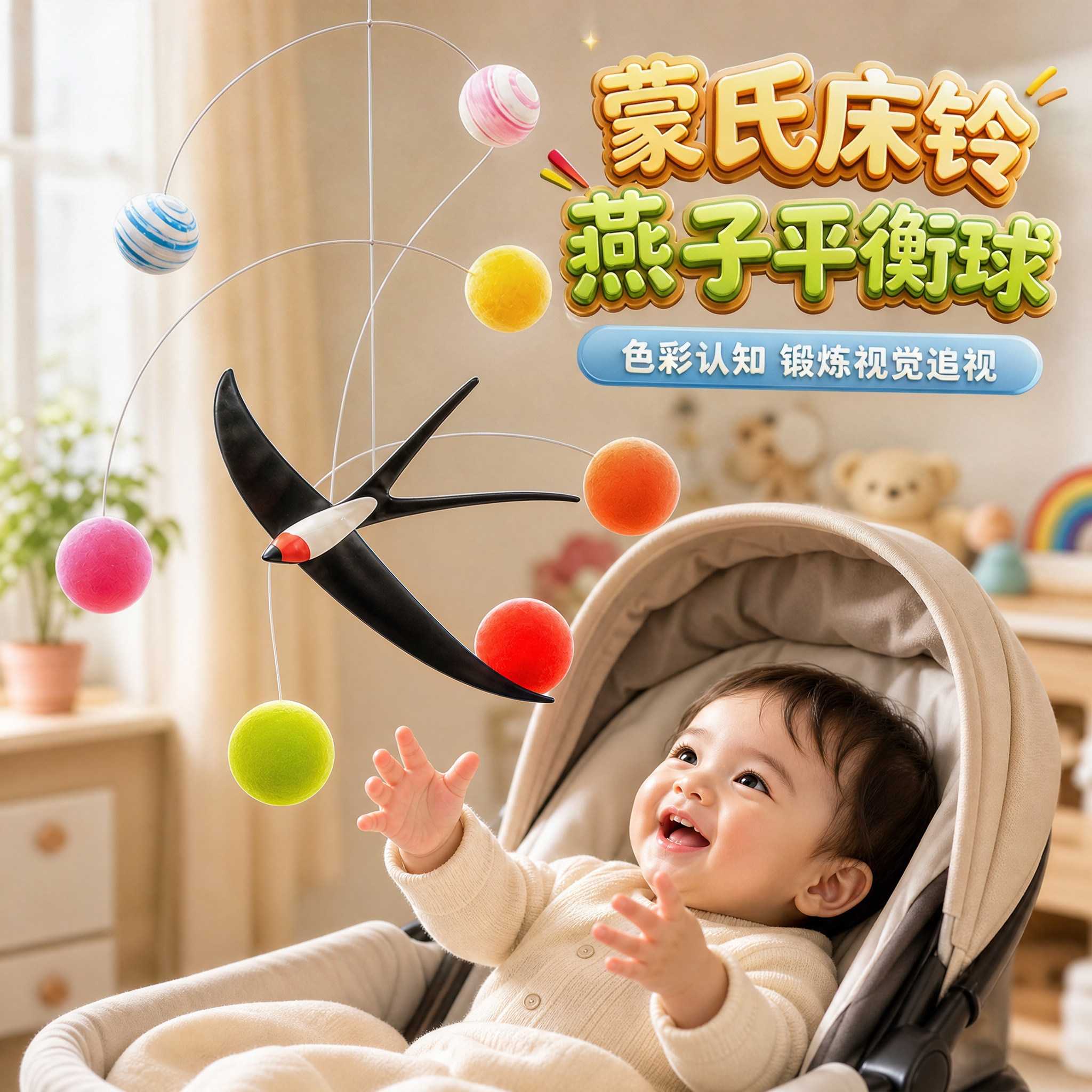 蒙氏平衡燕子球新生婴儿吊挂小月龄消耗体力神器0到6个月追视玩具
