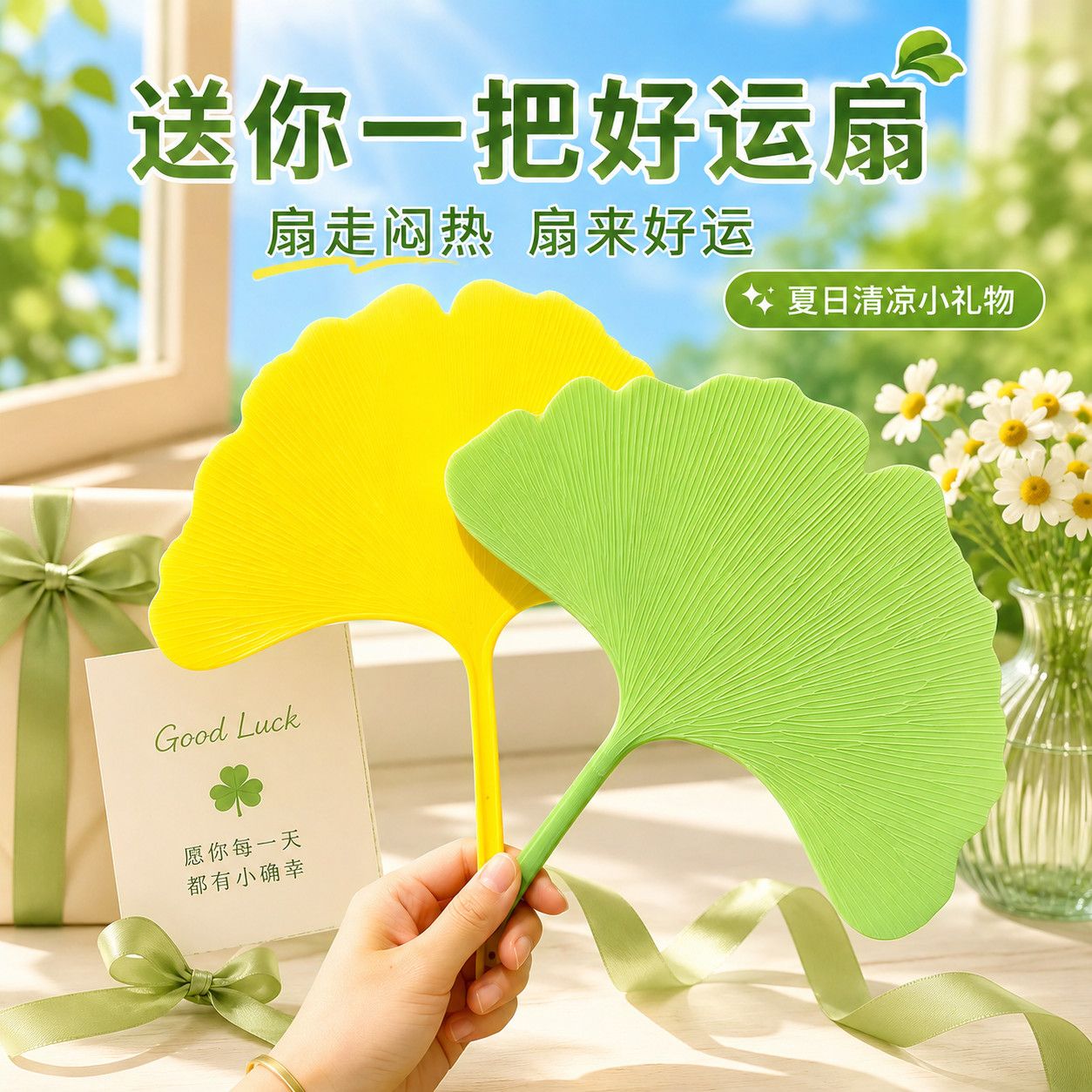 幸运银杏叶手摇扇清凉高颜值