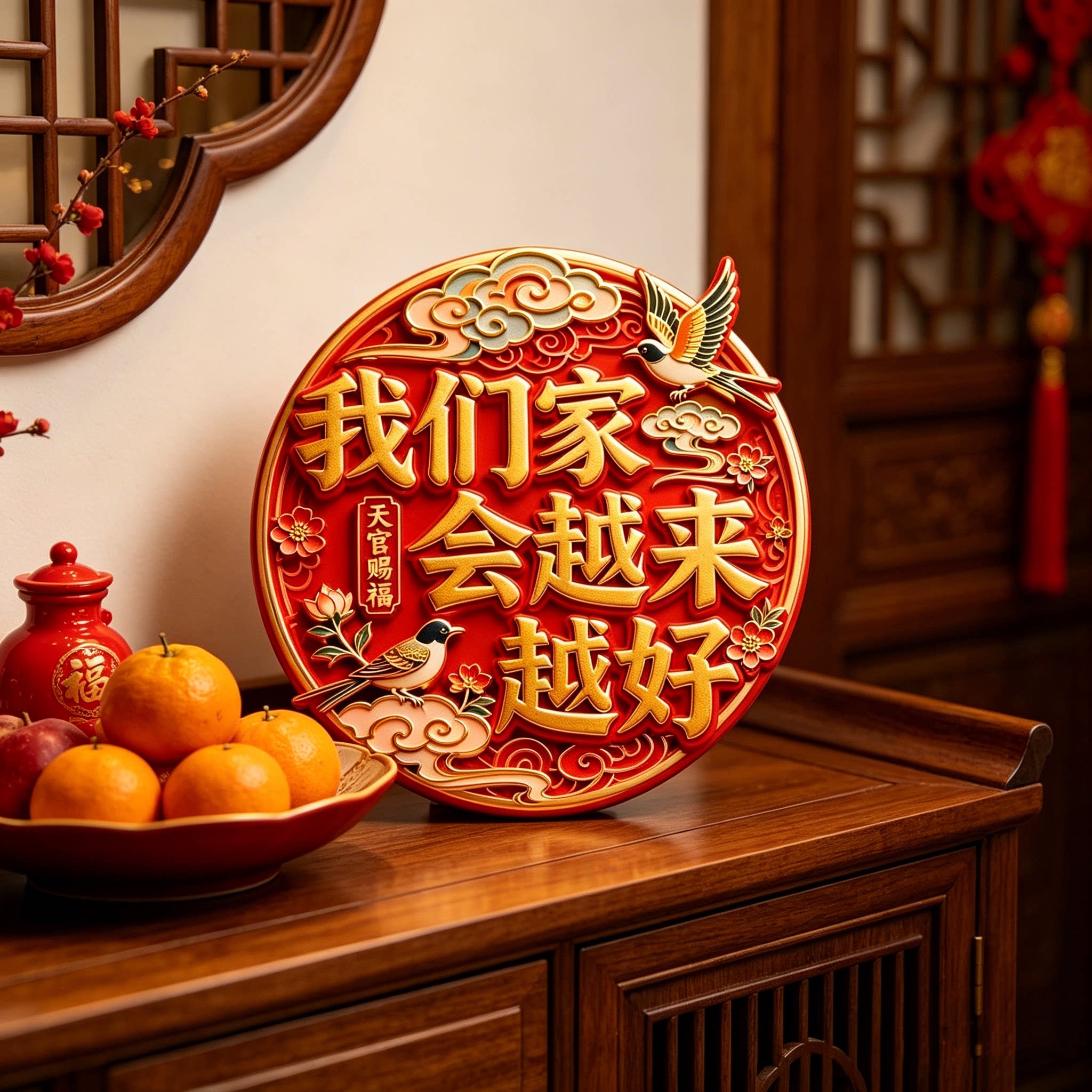 磁吸亚克力红色云纹乔迁冰箱贴
