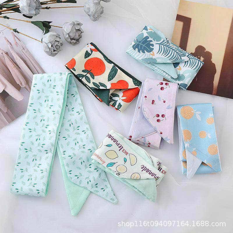 水果系小丝巾细长条发带可爱小领巾网红双面印花发饰百搭头饰飘带