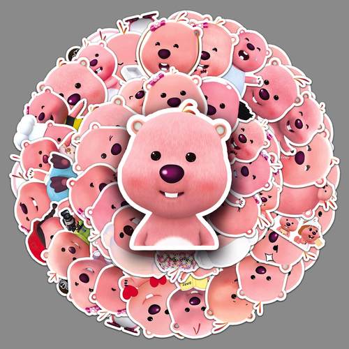 50张loopy韩国卡通可爱粉色小海狸露比儿童咕卡DIY手机行李箱贴纸