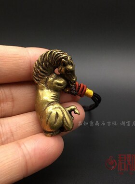 铜马小摆件实心黄铜微雕生肖马小马卧马铜艺铜手把件仿古铜器古玩
