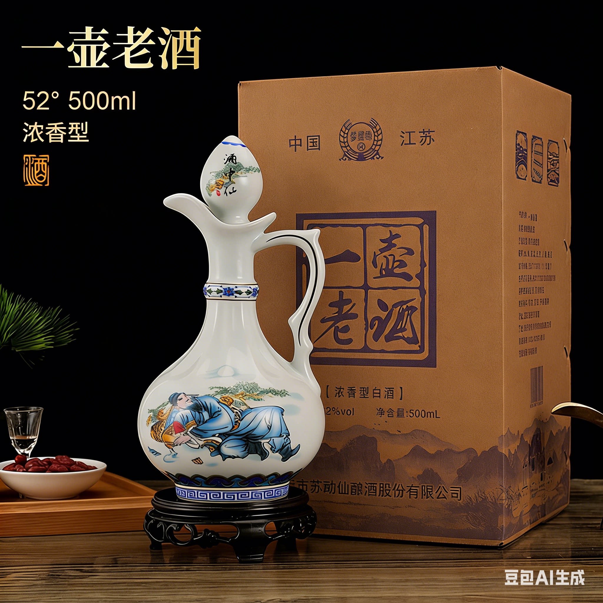 景德镇陶瓷一壶老酒500ml一壶52度浓香型纯粮食礼盒装送礼酒