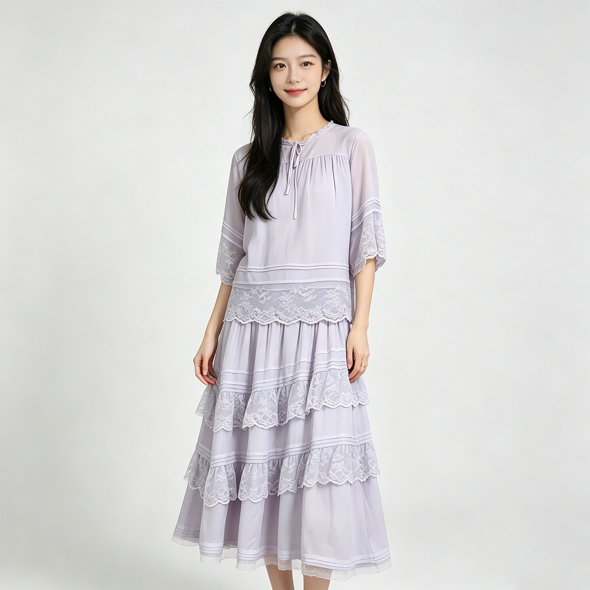 2026春夏新款温柔气质韩系甜美苎麻拼接蕾丝上衣女半身裙两件套装