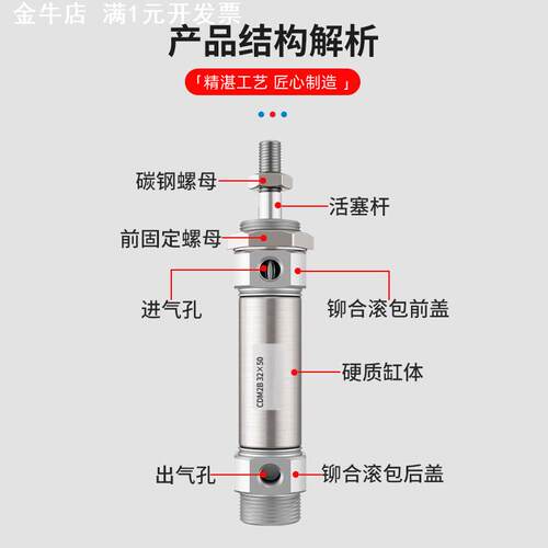 SMC型迷你气缸大推动力标准气缸可调行程CDM2B/MF系列可定制气缸