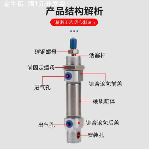 气缸亚德客型MI迷你气缸SMC型大推动力可调行程紧凑气缸CD85N气缸
