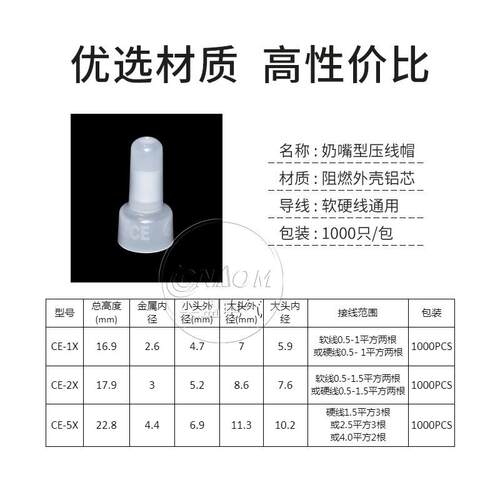 CE-1塑料绝缘压线帽 奶嘴电线接线端子 闭终端快速接头 1000只