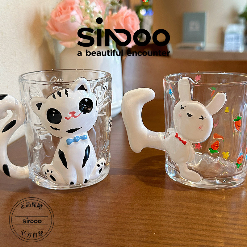Cute Rabbit Glass Mug Hand-Painted Niche Design - Taobao product photo 5