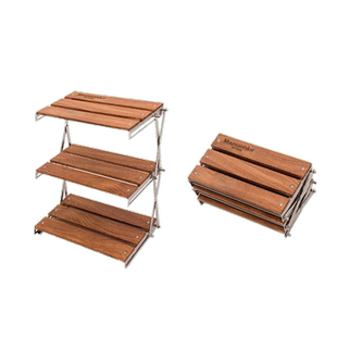 山之客户外露营桌面折叠置物架便携式实木多层收纳架可多功能