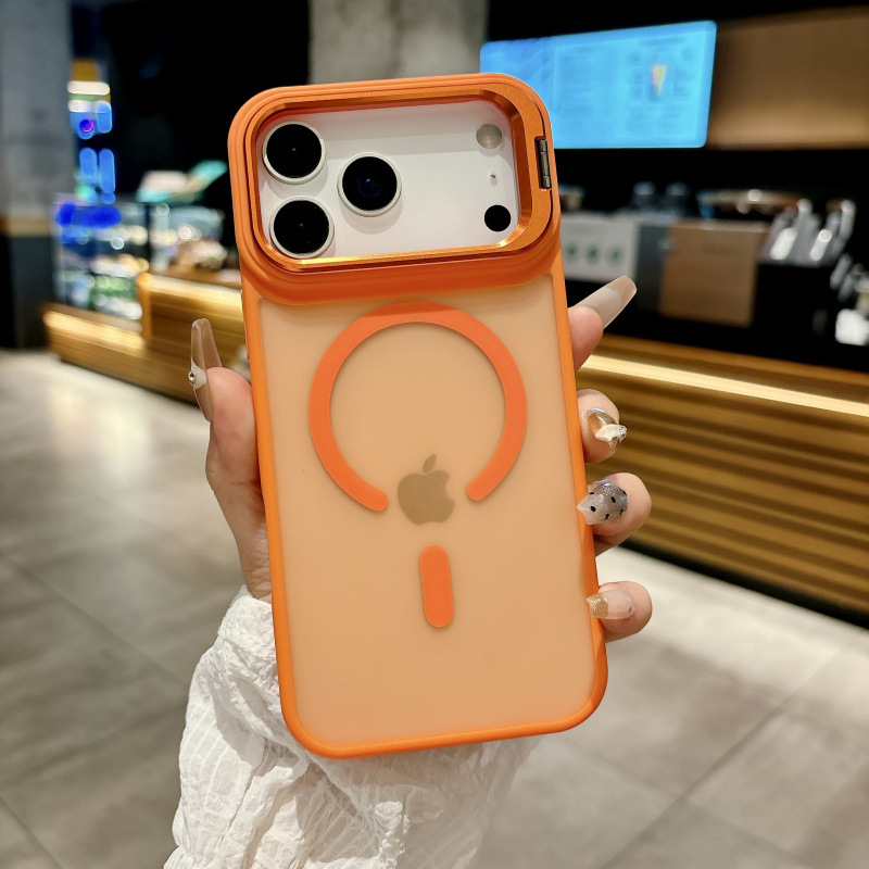 适用苹果17手机壳iPhone16promax肤感五金支架磁吸壳15Plus高级感