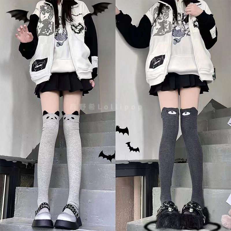 春秋新款日系软萌可爱猫咪过膝袜JK少女长筒袜学院百搭小熊中筒袜