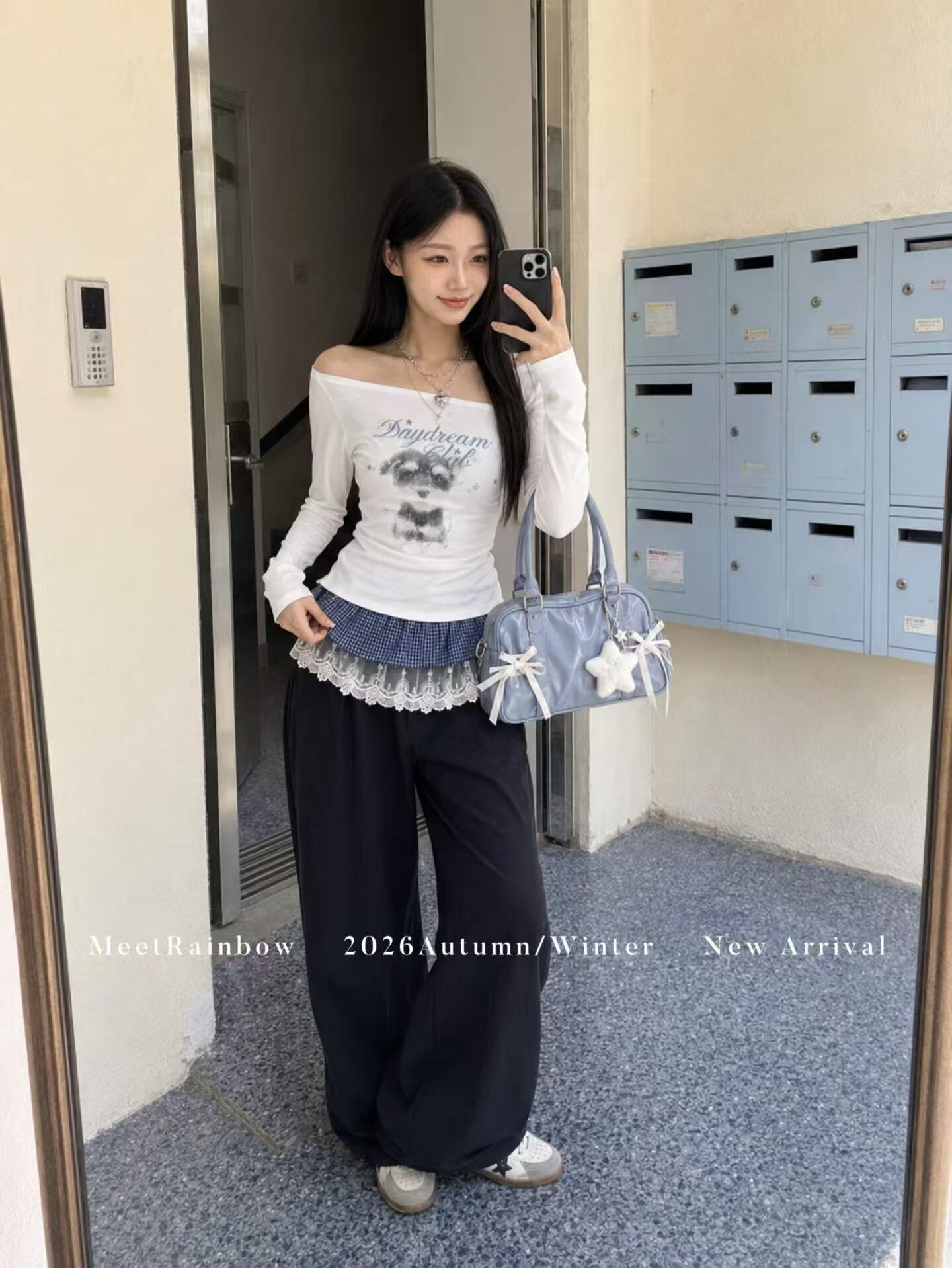 少女风2026早秋韩版时尚百搭蕾丝拼接休闲裤女宽松显瘦百搭阔腿裤