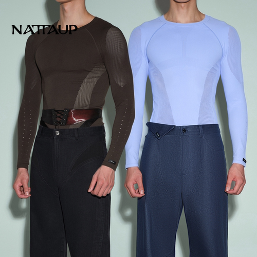 【新品】】NATTAUP B系列男士上衣长袖健身一体织透气显大紧身衣