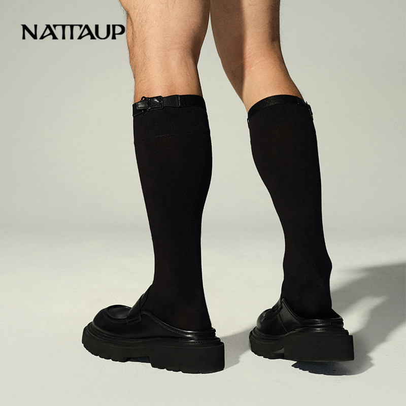 NATTAUP B系列可拆卸复古PU皮带设计感装饰扣中筒袜黑色