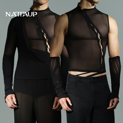 【2026秋新品】NATTAUP F系列男士贴体拼缝网纱紧身背心透感修身