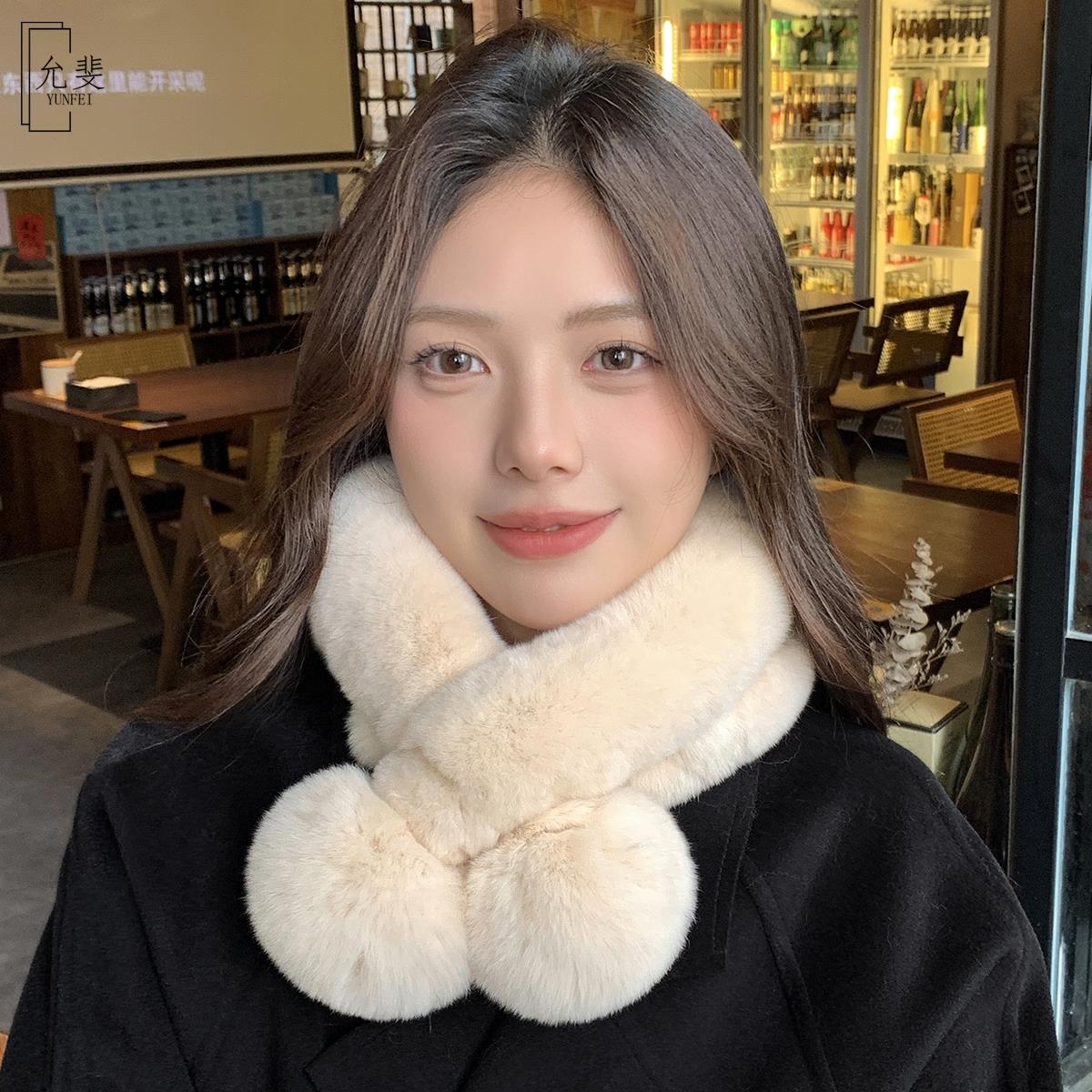 日本真毛獭兔毛围巾女冬季保暖百美容小工具