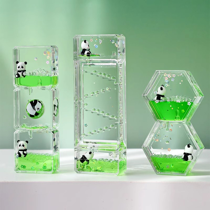 流沙玩具可爱熊猫解压漏斗摆件漏沙漏创意摆件油滴计时器减压油