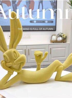 网红躺姿兔子摆件卡通现代客厅电视柜酒柜玄关高级感小众家居装饰