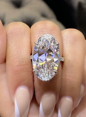 时尚高级戒指 欧美银色简约鹅蛋型锆石女戒 豪华婚礼新娘手饰