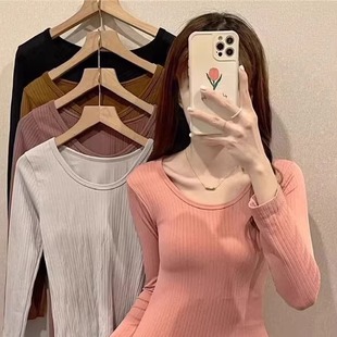 棉裸感圆领女长袖 美体打底衫 长裤 秋衣秋裤 两件套薄款 保暖内衣套装