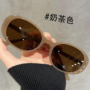 复古椭圆猫眼墨镜女款 太阳眼奶茶色 2025新款 潮流防紫外线开车女式
