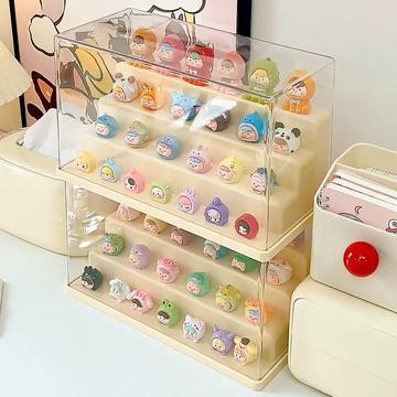 萌粒盲盒收纳展示盒防尘大容量摆件手办娃娃公仔透明亚克力展示架