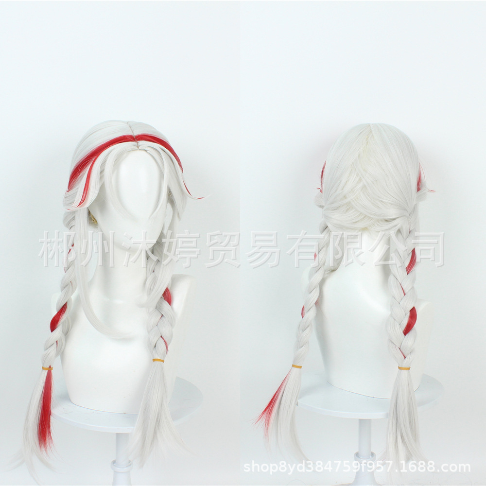 王者荣耀 寅虎皮肤 杨玉环cos假发王者心曲切白色挑染 工厂直销