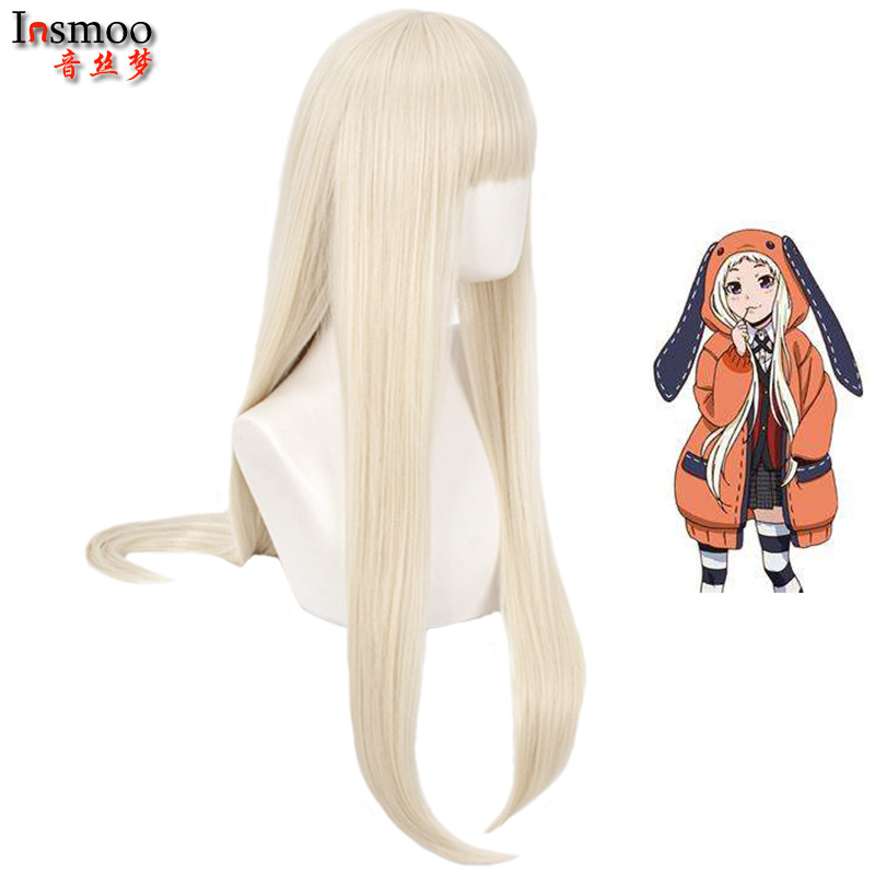 狂赌之渊黄泉月瑠奈露娜cos假发动漫齐刘海奶金色收脸长直发女士